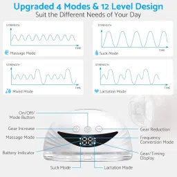 CHRUTRA 1Set, Wearable Breast Pump for Feeding Mothers, Breastfeeding Pump with 4 Modes & 12 Levels, Portable Electric Milk Pump Rechargeable, BPA FREE image 2