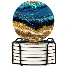 TIED RIBBONS Set of 6 Drink Coasters with Holder (Marble Print, 4inch) - Ceramic Coasters for Drinks Minimalist Home Décor Tea Coffee Cup Coaster Table Desk Tabletop Beer Bar Kitchen - Gifting Item image 2