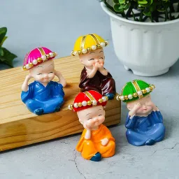 Dreamica Rakhi Gift Combo | Monk Buddha Showpiece Set with 2 Designer Rakhi, My Brother is Awesome Fridge Magnet, Greeting Card & Tilak Set | Raksha Bandhan Hamper for Brother image 2