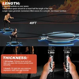 Battle Ropes for Home Gym Exercise: 1.5 Inch Diameter 40FT Length Workout Rope Exercise Rope Training Ropes with Protective Sleeve, Heavy Battle Rope for Workout Exercise Fitness & Strength Training image 5