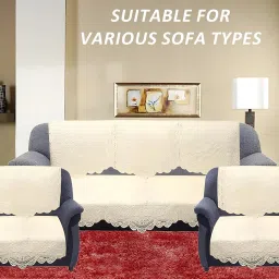 Kuber Industries Floral Sofa Cover 5 Seater|Cotton Sofa cover 3 Seater And 2 Seater|Full cover Set For Couch Seat|Pack of 6 (Cream) image 4