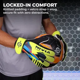 Nivia Carbonite Web Goalkeeper Gloves for Men & Women, All‑Weather Durable Grippy Latex Palm with PVC Backhand & Secure PVC Strap, Multicolor(Small) image 1