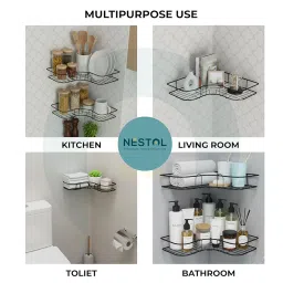 NESTOL Pack of 2 Self-Adhesive Corner Shelf for Bathroom & Kitchen | Wall Mounted Storage Organizer Rack | No Drilling Adhesive Shelf for Bathroom Accessories & Kitchen Storage (1) image 2
