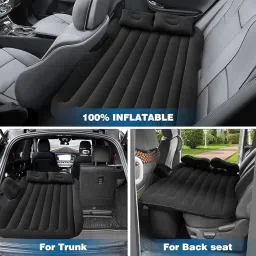 fabfunk Car Mattress, Air Inflatable Bed Plush PVC Air Mattress for Cars, Camping, Picnics, Extra Bed - Black, One Size with Air Pump and 2 Pillows (Black) image 2