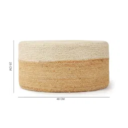 Habere India-All the Cultures Fabricating India Ottoman | Pouf | Ottomans for Living Room | Nesting Stool | Jute pouffes for Sitting - White, Round (L: Dia49xH25 CM) image 1