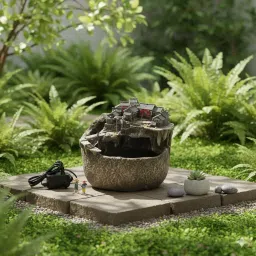 ROYAL FOUNTAIN Decorative Zen Garden Rock Fountain, Indoor Waterfall Basin with Asian Temple Design, Gray Stone image 3