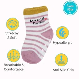 Secure Steps Baby Anti-Slip Cotton Socks | Organic, Breathable & Soft | For Newborns, Infants & Toddlers (1-3 Years) | Pack of 4 Pairs (Multicolor) image 2