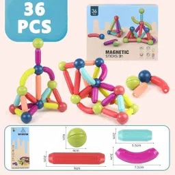 Galaxy Hi-Tech Magnetic Sticks Building Blocks for Kids Toys for Girls Magnetic Toys for Boys Age 3+ Year Old Educational Stem Learning Magnet Stick with Balls Game Set (36 Pcs) image 1