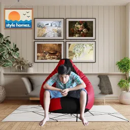 Style Homez Premium Leatherette Classic Bean Bag Size XXL Black Red Color, Cover Only image 2