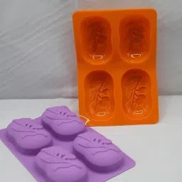 Silicone Olive Soap Mould, 4-Cavity Design, Multi-Purpose Mould for Soap Making, Candles and Resin Art, Purple and Orange, Pack of 2 image 2