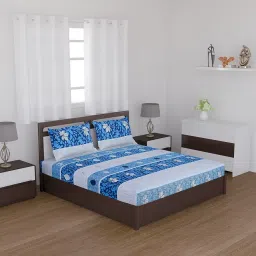 Status Contract Cotton Rich Double Bedsheet with 2 Pillow Covers for Bed Room, Home, Hotel-120 GSM (Blue Stripes) image 1