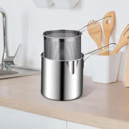 Mini Deep Frying Pot with Basket – 1200ml Stainless Steel Fryer for French Fries, Chicken, Shrimp, Fish – Compact Deep Oil Fryer with Handle for Home Kitchen Cooking image 5