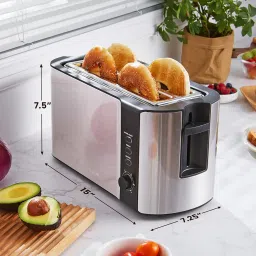 Elite Platinum ECT-3100 Cool Touch Long Slot Toaster with Extra Wide 1.25" Slots for Bagels, 6 Settings, Space Saving Design, Warming Rack, 4 Slice, Stainless Steel & Black image 5