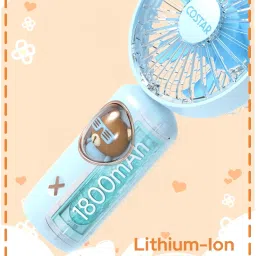 CostarMatter AirQ Mini Portable Fan - Powerful Brushless Motor Handheld Fan with Creative Light, 3-Speeds, Lightweight, USB Rechargeable Fan for Women, Child Use in Indoor and Outdoor (Blue) image 4