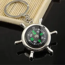 Kyraton Compass Keychain with Ship Wheel Design – Mini Metal Key Ring for Men & Women, Nautical Style Travel Accessory, Portable Directional Compass for Hiking image 1
