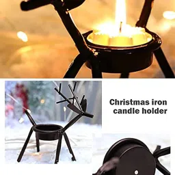 The Purple Tree Cast Iron Christmas Reindeer Tealight Holder, Pack of 2 image 1