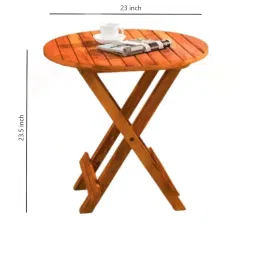 WELL KNOWN Wood Patio Dining Set Folding Chair 2 and Round Table 1 for Balcony Garden Indoor Outdoor Terrace Furniture image 2