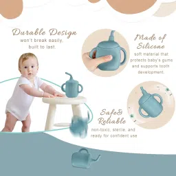 TONY STARK Baby Sipper Bottle for 6month+, Silicone Tumbler Bottle with Straw, Kids Water Bottle with Twin Handles, Durable Straw Cup for Babies (Cloud Blue) image 4