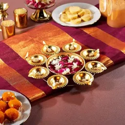 Amazon Brand - Solimo Diya Shape Iron Flower Decorative Urli for Home | Handcrafted | Golden image 2