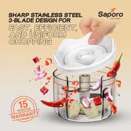 Strike Mini Rechargeable Vegetable Chopper for Kitchen - One Touch Operation - 3 Stainless Steel Blades for Chopping Onion, Mincing Garlic, Nuts, Meats - 250 ml Capacity, Blue image 2