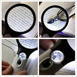 ZIVIK Magnifying Glass with 3 Led Light 3X & 45X Big Size Zoom Lenses for Seniors, Book and Newspaper Reading, Eyelash Extensions Magnifier Glass (Black and White) Size :-7.56 X 3.31 image 2