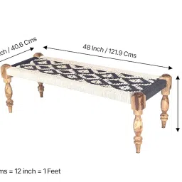Ikiriya Hamilton Sheesham Wood 2 Seater Maachi Bench | Patio Bench in Black & White Rope Canning (4 Feet Width; 1 Yr. Warranty) image 1