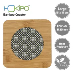 HOKIPO® Eco-Friendly Bamboo Wooden Coasters for Home Pan Pot Holder for Dining Table Heat Pad for Kitchen - Pack of 2 (AR2922) image 4