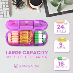 OCEANEVO 3 Times a Day, Weekly Medicine Storage Organizer box for Home and Travel, 7 days Pill Organizer Box for Vitamins, Tablet & Supplements - Multi Color - 3 Compartments - 1 Year Warranty image 1