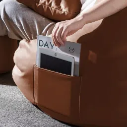 Inster Bean Bag Cover 4Xl Without Beans With Footrest And Cushion Lounge Chair Luxury Bean Bag Cover With Footrest Without Beans(Tan) - Faux Leather image 4