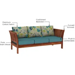 RATANDHARA FURNITURE Solid Sheesham Wood Wooden 3 Seater Sofa for Living Room - Sofa with Floral Cushions Seat - Elegance and Comfort Combined Design 3 (Honey Finish) image 3