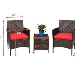 DEVOKO 3-Piece Outdoor Patio Furniture Set with HDPE Rattan Wicker Chairs and Table - Ideal for Porch, Garden, or Outdoor Spaces (Dark Brown & Red) image 2