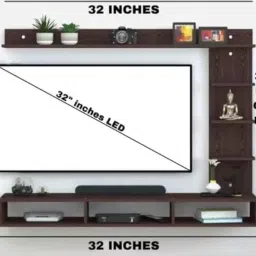 SR Decore Wall-Mounted TV Entertainment Unit, 32 inch Dark Brown and White, with Storage Shelves and Display Rack image 2