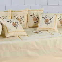 Rj Products Designer Embroidery Diwan Set of 8 Pieces cream color image 1