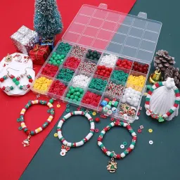 SANNIDHI® DIY Christmas Bracelets Making Kit 24-Grid Festive Holiday Clay Bead Bracelets Crafting Kit with Assorted Pendant Charms, Christmas Jewelry Gift for Girls, Friends image 3