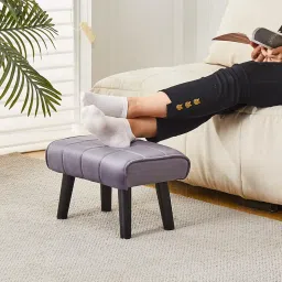Wimarsbon Small Foot Stool Ottoman Modern Accent Step Stool Seat with Solid Wood Legs Velvet Soft Padded Pouf Ottomans Sofa Footrest Stools 16 inch for Couch Living Room Entryway Grey image 4