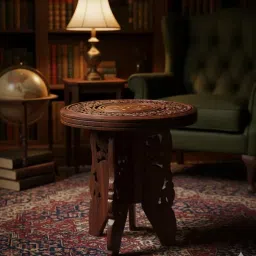 Zyvontra Handmade Wooden Round Table Vase Stool with 3 Leg Carving & Brass Folding Design Multipurpose Wooden Stool for Home Strong, Stylish & Lightweight Footrest, Step Stool & Living Room Décor image 1