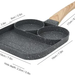 VENTWILLA Non-Stick 3-Hole Fried Egg Cooker/Multi-Purpose Ceramic Fry Frypan & Cast Iron Kadai – 3-Hole Egg Pan, Black, Nonstick Kadai for Gas/Induction/Ceramic Stovetops.(Black) image 4