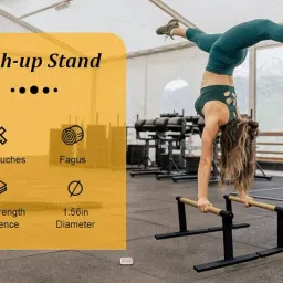 bodymechanicsglobal Parallettes, Heavy Duty Parallette Bars For Calisthenics, Crossfit & Gymnastics, Handstand With Extra Wide Handle No Wobbling (Iron -Wooden Grip -13 Inc Height) image 2