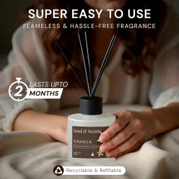 Soul & Scents 50ml Vanilla Reed Diffuser Set | Blend of Toasted Coconut, Vanilla & Musk | Get 5 Rattan Reed Sticks | Smoke Less Room Freshener for Home, Bedroom, Living Room & Office image 3
