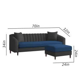 Casaliving Doraldo 4 Seater L Shape Convertible Sofa Set for Living Room, 3 Seater & Ottoman Modular Sectional Couch for Small Space (Black Blue Colour) Fabric image 1