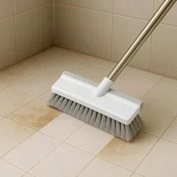 Eslora Bathroom Cleanning Brush with Wiper 2 in 1 Tiles Cleanning Brush Floor Scrub Brushh with Long Handle White scrubbing Brushh Cleaning Brush (Pack of 1 Heavy Quality, Stainless Steel) image 2