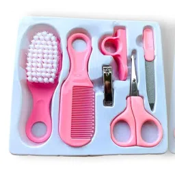 Roswaqio Newborn Baby Grooming Kit – 6 in 1 Newborn Care Set with Brush, Comb, Nail Clipper, Scissors, File & Finger Toothbrush | Safe & Soft Infant Hygiene Kit (Pink), Portable image 2