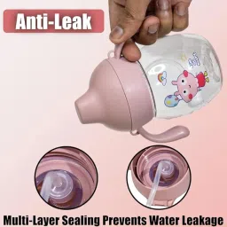 Smiley mia Baby Bite Resistant Soft Silicone Straw Sipper Cup with Handle with Weighted Straw | Sippy Cup with Anti Spill Lock | BPA Free, 6m+, 350 ml (Baby Pink) image 1