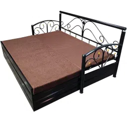 Royal Bed Manufacturer Single Size Matte Black Metal Sofa Cum Bed with Hydraulic Storage - 3 Seater | Brown (6X4) 3-Person Sofa image 4