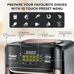 Prestige Air Chef 12 Litre Air Fryer Oven|360 Degree Rapid Air Technology|10 Preset Menus|Unique Multi-Level Design| Smoke-Free Technology|Black & Rose Gold image 2