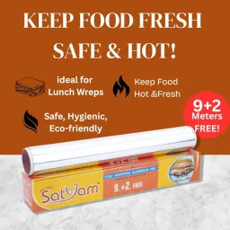 SatYam Aluminium Foil for Food Wrapping, 11 Micron, 9m + 2m Free Multipurpose Food Warm and Hygienic | Ideal for Storing, Packing, Wrapping, and Serving image 1