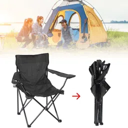 cartora Portable Folding Chair with Arm Rest and Cup Holder with Carrying Bag for Camping Travelling Lawn Patio Fishing Garden Beach Picnic Outdoor Foldable Chair, Cloth & Metal (Black) image 3