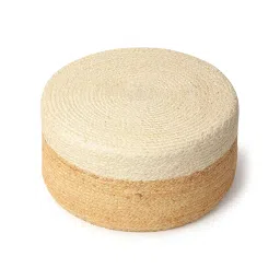 Habere India-All the Cultures Fabricating India Ottoman | Pouf | Ottomans for Living Room | Nesting Stool | Jute pouffes for Sitting - White, Round (L: Dia49xH25 CM) image 4