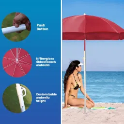 Pivalo 7ft/42in Outdoor Umbrella with Stand Holder Heavy Duty Super Cloth Big Size Water Resistant Garden Patio for UV, Sun & Rain Protection (Red) image 3