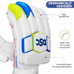 DSC Intense Fury Leather Cricket Batting Gloves, Mens Right (White Black), Standard image 5